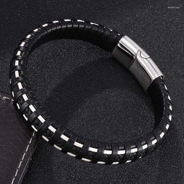 Charm Bracelets Fashion Braided Leather Bracelet Men Jewellery Punk S.Steel Magnetic Clasp Casual Wristband Vintage SP0405