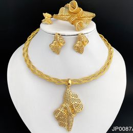 Wedding Jewelry Sets Italian 18k Gold Plated Jewelry Sets For Women Fashion Jewelry Large Pendant Necklace Set Charm Big Bracelet 230313