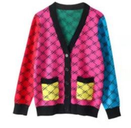 V-neck Women Sweaters Designer Jacket High Luxury Rhombus Chequered Oversized Sweaters Street Fashion Coat