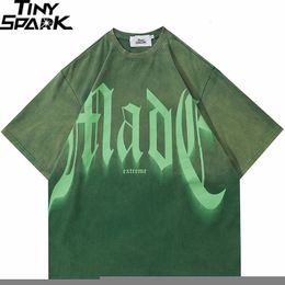 Men s T Shirts Men Streetwear Hip Hop Oversized Harajuku Gradient Colour ie Dye Letter Graphic 2023 Loose shirt ees Cotton 230313