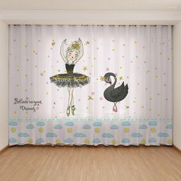 Curtain Cartoon Girls Dancing Swan Custom Digital Printed Living Room Bedroom Blackout Pink Warm Princess Style