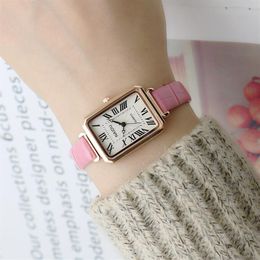 Fashion Designers Small Square Rose Gold Watches Ribbon Roman Leather-Belt Watch Woven Mesh Belt Casual Girls Wristwatch Mori Styl252h