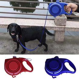 Dog Collars Retractable Leash 3 In 1 Portatbale Pet With Folding Bowl Rubbish Bags Dispenser For Small Medium Large Dogs