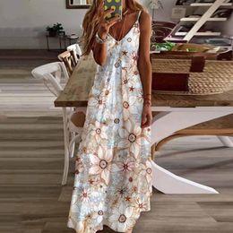 Casual Dresses Floral Print Dress For Woman Sexy Deep V-neck Open Back Summer Holiday Long 2023 Beach Sundress