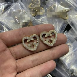 High Classic 18K Gold Plated Stud Designer Double g Earring Luxury Geometric Crystal Heart-shaped Couple Earrings for Woman Wedding Birthday Party Gifts GE-055