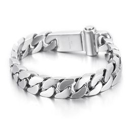 13/14MM Polished Stainless Steel Curb Cuban Chain Bracelet Men Women Punk Rock Hiphop Silver Bike Biker Link Bracelets Bangle Wrist Jewellery