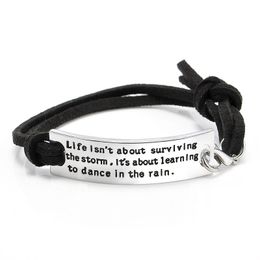 Handmade Inspired Jewelry Charming Life Weaving Leather Bracelets Life isn't about the Survling the Storm It's about learning to Dance in the Rain Charm Bracelet Gift