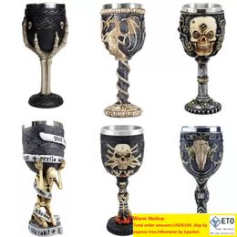 10OZ Gothic Stainless Steel Goblet Creative 3D Skull Whiskey Wine Glasses For Bar Party For Hallowmas Decorations