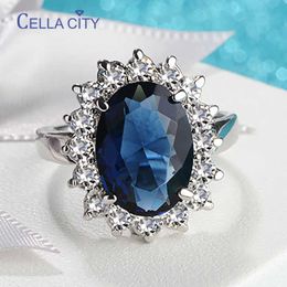 Solitaire Ring Cellacity Oval Sapphire Rings for Women Trendy Silver 925 Fine Jewellery with Gemstones Flower shaped Female Engagement Ring Gifts Z0313