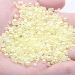 Nail Art Decorations Half Round Beads Light Yellow 2mm-12mm And Mixed Sizes 50-1000pcs Glue On Flatback Resin Pearls DIY Crafts Jewerly