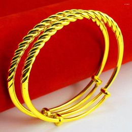 Bangle 2 Pieces Womens Bracelet Yellow Gold Filled Twisted Adjustable 6cm Wedding Party Accessories