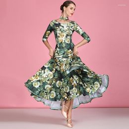 Stage Wear H2575 Lady Modern Dance Printed Dress Women National Standard Big Hemline Professional Performance Competition