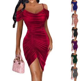 Bahar Kadın Seksi Elbiseler Diş Süet Drawstring Düzensiz Asimetrik Bodycon Mini Sokak tarzı akşam kıyafetleri artı S-3XL 7 Renk