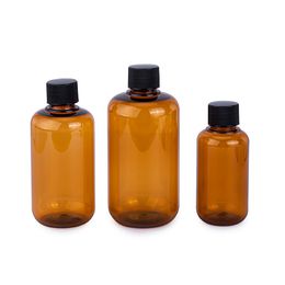 100ml 200ml 300ml Packing Empty Plastic Bottle Clear Brown Black Screw Lid With Inner Plug Portable Refillable Cosmetic Packaging Container