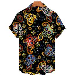 Men's T-Shirts Summer Skull 3d Print Hawaiian Shirt For Men 5xl Oversized Short Sleeve Character Top Men Breathable Loose Shirts Men 230311