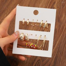 Hoop Earrings Simple Metal Geometric 6 Pairs Of Stud Set Retro Ethnic Drop Oil Butterfly Women