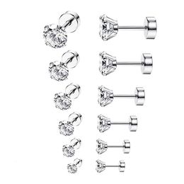 Ear Cuff Crystal CZ Gem Ear Stud Earring Round Zircon For Men and Women Gothic Street Pop Ear Jewellery Stainless Steel 3mm 4mm 5mm 230311