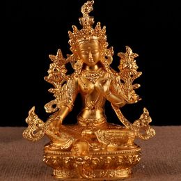 Decorative Figurines Objects & Tibetan Buddhist Supplies High Grade Nepal Craft 6 Inches Gilt Green Tara Figure Of Buddha Save Bodhisattva T