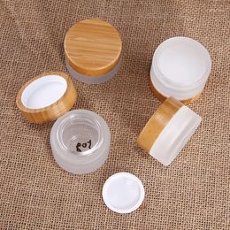 Storage Bottles 5g Glass Jar Wooden Lid Cosmetic 5ml With Bamboo Cap