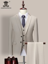 Mens Suits Blazers 13 Colours 5XL Jacket Vest Pants Highend Brand Formal Business Mens Suit Threepiece Groom Wedding Dress Solid Colour Suit 230313