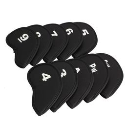 Other Golf Products 10pcsSet Golf Head Covers Club Iron Protector Neoprene Headcover Golf Accessory Black Golfer Light Gift For Golfers Two Colours 230313