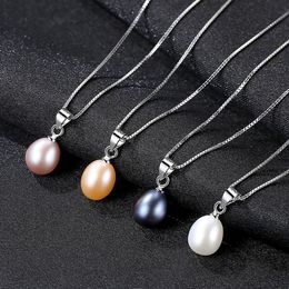 New fashion color freshwater pearl s925 silver pendant necklace sexy charming women clavicle chain box chain necklace jewelry gift