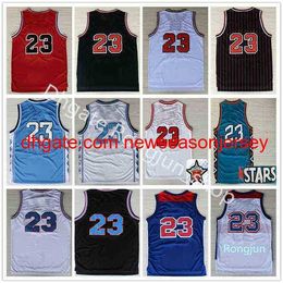 Retro Basketball 23 Michael Jersey Men Vintage All Stitched Red Blue White Black Stripe Team Colour Breathable Pure Cotton