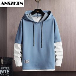 Men's Hoodies & Sweatshirts Fall Spring Autumn Men Hoodie Patchwork Long Sleeve T-shirt With Hood SweaterMen's