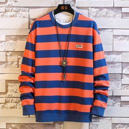 Men's Hoodies Hoodie Spring And Autumn Casual Sports Comfortable Bright Color Striped Loose-Fit Crew Neck Fashion Wild-Clothes