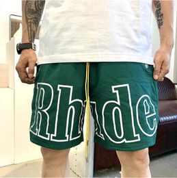 Rh tasarımcı erkekler sınırlı rhude şort yaz yüzmek kısa diz uzunluğu hip hop cadde sporu eğitim plaj pantolonlar erkek elastik bel ağına