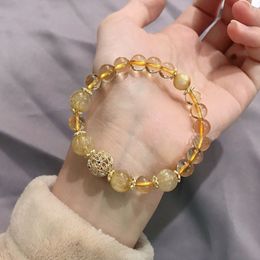 Charm Bracelets Natural Rutilated Quartz Citrine Crystal Beads Handmade Strand Bracelets for Women Adjustable Charms Fashion Jewellery Gift YBR249 230311