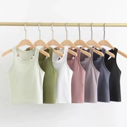 LU Tanktop Slim Fit ärmellose Yoga -Outfits Hemd gebürstete Frauen Sportarten mit gepolstertem BH