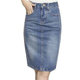 Skirts Plus Size Denim Skirt Elegant Women Slim MiDi Denim Skirt Sexy back Split Slim Jeans Women Pencil Skirt saia 230313