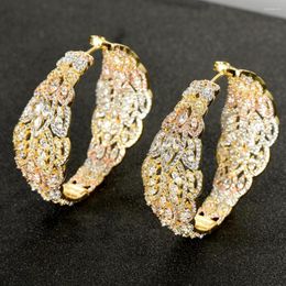 Hoop Earrings Fashion Elegant Leaf Design Micro CZ Dubai Bridal Earring For Women Jewelry Accessories Brincos Feminino Wholesale E-958