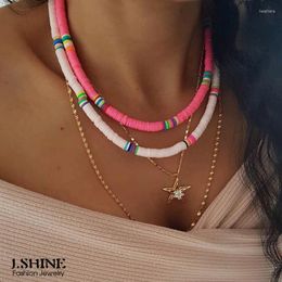 Choker JShine Ethnic Style Bohemia Handmade Colourful Polymer Clay Necklace Women Multi-colors Stackable Statement Boho Jewellery