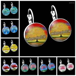 Stud Earrings Colourful Tree Round Glass Women Beautiful Of Life Girls French