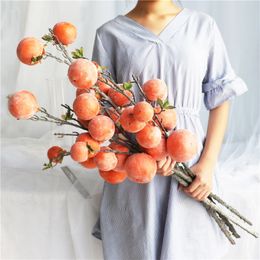 Decorative Flowers Wreaths 7 Persimmon Branches Fake Flower and Fruit Branches Wedding Pography Home Placement Simulation Plant Deco Artificial Plants 230313