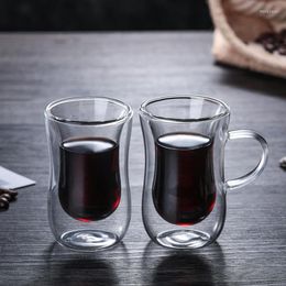 Wine Glasses Coffee Glass Cup Thick Heat Resistant Water Bottle Mug Tea Milk Juice Double-layer Drink Gift Clear Mugs