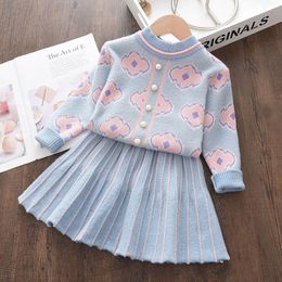 Sukienki chrzestne jesienne maluch zima dziewczynki Dres Baby dziewczyna dzianina sukienka dziewczyna Ruffled Rleeve Swater sukienka odzież koronkowa sukienka 230313