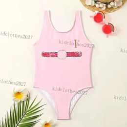 2023 Kids One-Pieces Bathing Suits Summer Swimsuit Stripe Thread Head Check Pattern Girl Swimsuit Set Fashion Comfortable Clothes Bikinis Children white pink