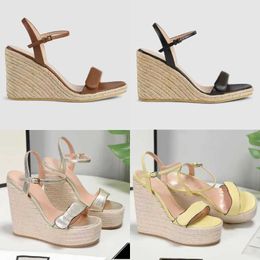 Women Wedge Sandals Espadrille Sexy Ladies High Heels 8cm 13cm Sandals Summer Straw Woven Fisherman Wedding Dress Party Shoes With Box NO291