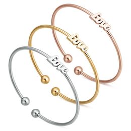 Bangle Silver/Rose/Gold Colour Love Letter Design Stainless Steel Open Bangles For Women Adjustable Bracelets Fashion Jewellery Wholesale