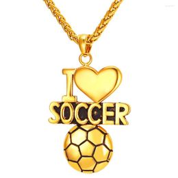 Pendant Necklaces Collare Ball Soccer & Pendants Gold Color Stainless Steel Bodybuilding Love Necklace Sport Fitness Men Jewelry P049