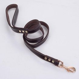 Dog Collars Genuine Leather Leash Pet Walking Training Lead For Small Medium Large Dogs