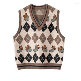 Women's Vests 2023 Spring Autumn Vintage Jacquard V-neck Vest Knitted Women's Outer Sweater Waistcoat Fashion Loose Casual Pull Femme