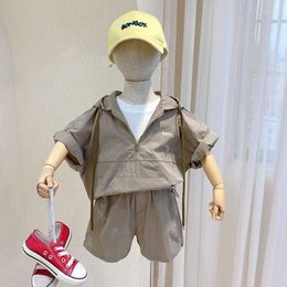 Clothing Sets Boys' Summer Short Sleeve Suit 2023 Korean Style Children Toddler Baby Comfortable Western Two-Piece Set With Hat