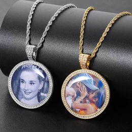 Custom Photo Pendant Necklace TopBling Zircon Memorial Frame Medal Pendants Jewelry