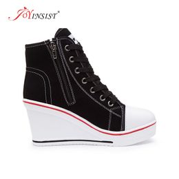 Dress Shoes Wedge Canvas Woman Platform Vulcanized Hidden Heel Height Increasing Casual Female High Help Side Zipper 230313