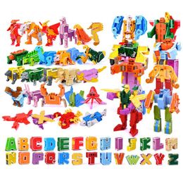 Anime Manga 26 GUDI English Letter Alphabet Transformation Robot Dinosaur Deformation Animal Action Figures Learn A Z Building Block Toys 230313