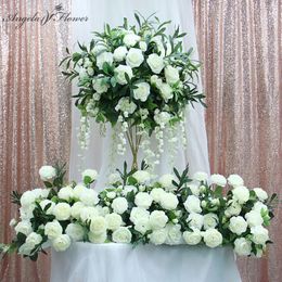 Decorative Flowers Wreaths Large Artificial Flower Ball Full Rose Olive Leaf Plants Wedding Backdrop Decor Party Window Shop Floral Row Table Centrepieces 230313